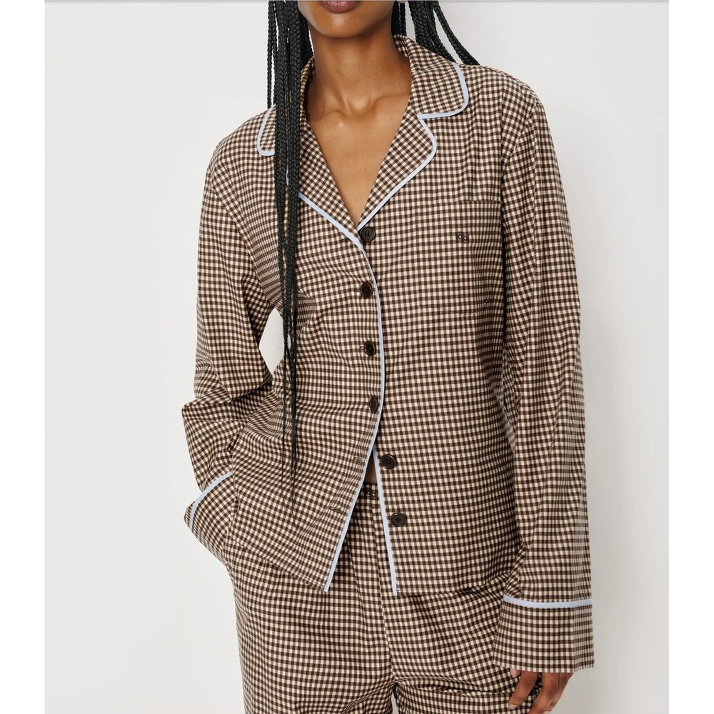 Reformation Coco Pajama Top Tartine Check Button Down Brown Gingham Size S